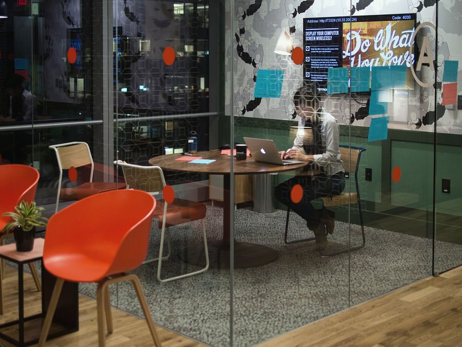 Coworking, 2015: A WeWork space in San Francisco.