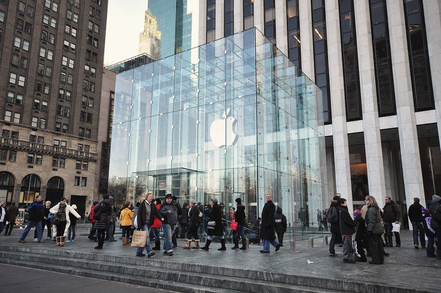 Fifth Avenue, 2010: Apple’s glass cube in New York, opened in 2006. Photographed in December 2010.