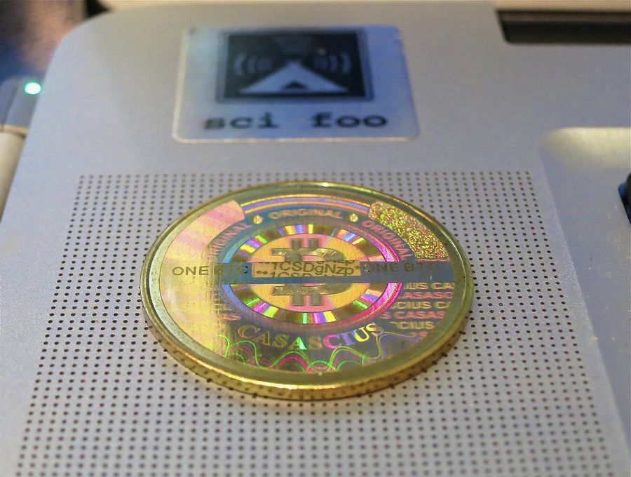 Bitcoin, 2013: A Casascius physical bitcoin.